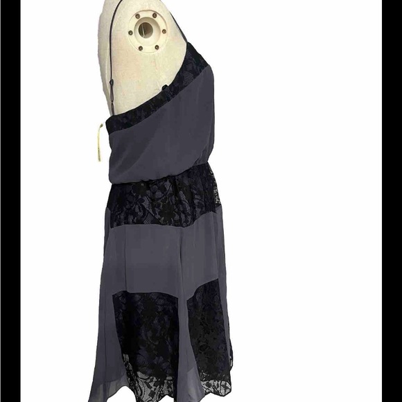 BCBG Generation Black Gray Spaghetti Strap A-line Lace Women’s Dress - Picture 6 of 9